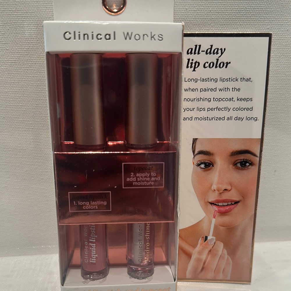 Clinical Works Liquid Lipstick and Top Coat with Hydro shine.